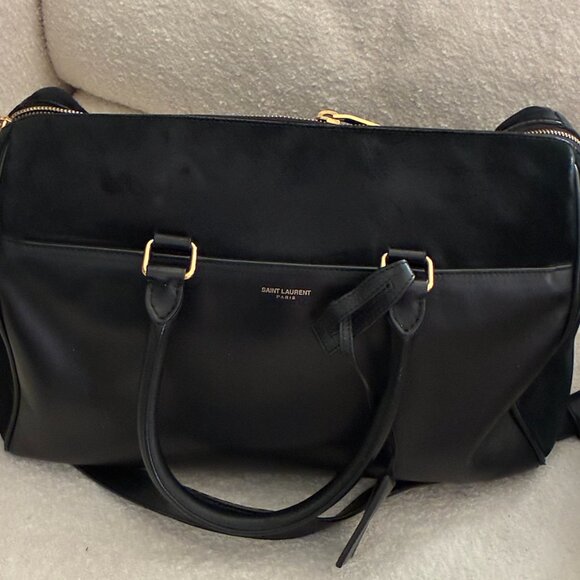 Saint Laurent Duffle 6 – Black Suede w/Leather Front Pocket & Trim - Picture 14 of 16